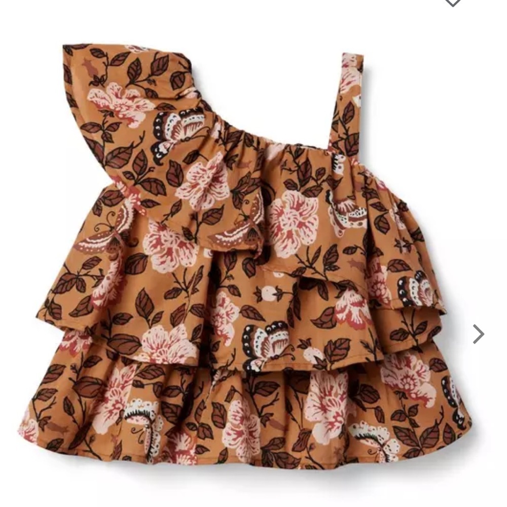 Janie and Jack Lion Brown Butterfly Floral Ruffle Top
